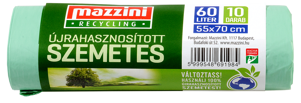 MAZZINI Újrahasznosított Szemetes 60L (55x70cm) 10 db/roll